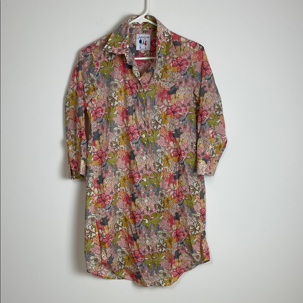 Jacobs & Jacobs French brand floral 3/4 sleeve Button-Up Shirt dress size small